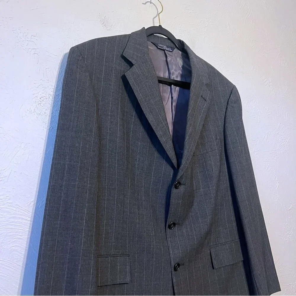 Polo Ralph Lauren Blazer Jacket Mens 42R Gray Striped Wool 3 Button Sport Coat